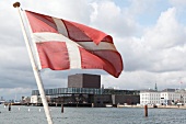 Danish flag on boat in Copenhagen, Denmark