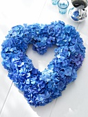 Close-up of blue hydrangeas in the shape of heart