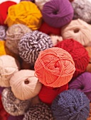 Close-up of balls of wool in different colours