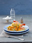Spicy spaghetti with prawns, pumpkin and pine nuts