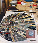 Close-up of mosaic window glass pieces