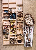 Decorative materials for crafting in wooden divided box