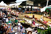 View of vendors on floating market, Bangkok, Thailand