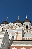 Entrance of Tallinn Alexander Nevsky Cathedral in Estonia, low angle view