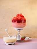 Strawberry sundae and warm sabayon in glass