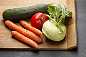 Various types of vegetables on chopping board