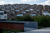 View of houses with terrace on slope, Copenhagen, Denmark