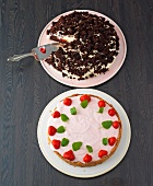 Mole cake and strawberry yoghurt cake on plate