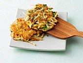 Close-up of bean sprouts on wooden spatula