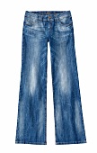 Blue bell bottom jeans on white background