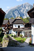 View of Enns Valley with houses in Purgg, Liezen, Styria, Austria