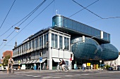 View of people near Kunsthaus in Graz, Styria, Austria