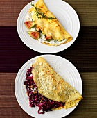 Plates of crepes with goat cheese and crepes cheese radicchio