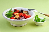 Eggplant and chick pea salad in bowl