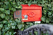 Close-up of red mailbox, Horn, Hamburg, Germany