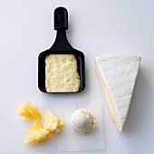 Various types of cheese on white background