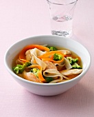Chicken noodle stew in bowl