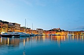 View of Portoferraio Harbour in Elba Island at dusk, Tuscany, Italy