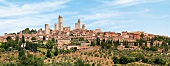 View of city with tall towers in San Gimignano, Tuscany, Italy