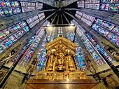 Low angle view of stained glass windows in the Cathedral of Aachen, Germany