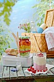 Salads and desserts in Bonne Maman picnic jars