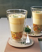 Close-up of beer cooled potato soup in glass