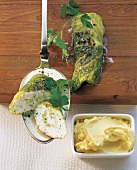 Cabbage roulade of cod on spoon
