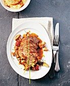 Braised veal knuckle with chanterelle mushrooms