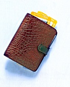 Close-up of wallet with travel documents on white background