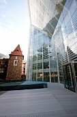 Glass facade of Museum of Contemporary Art in Bolzano, South Tyrol, Italy