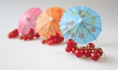 Decoration umbrella with red currants on white background