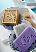 Different types of soaps with motif engraved