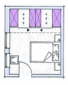 Schlafzimmer, Dachschräge, Stauraum in Schrank, Grundriss, Illustration