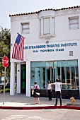 People standing outside of Lee Strasberg Theatre Institute, Los Angeles, California, USA