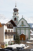 View of Hotel Ciasa Salares in the district Armentarola, San Cassiano, South Tyrol, Italy