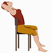 Frau sitzt auf Stuhl, Übung Brust, nach hinten gelehnt, Illustration