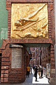 Golden Artwork at Entrance to Bottcherstrasse, Bremen, Germany