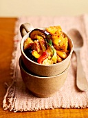 Close-up of panzanella with Tuscan bread salad in bowl
