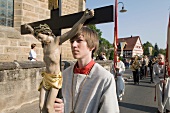 People in Procession holding cross, Bavaria, Franconian, Switzerland
