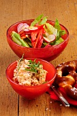 Bavarian cheese with peppers and radish salad in bowls 