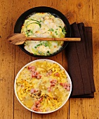 Fish casserole with dumplings and sauerkraut on plate
