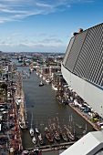 Elevated view of harbour and city from Atlantic Hotel Sail City in Bremerhaven, Germany