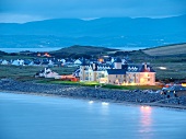 View of Sand House Hotel and Donegal Bay at dusk, Ireland