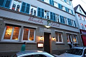 Entrance of Weinstube Frohlich wine bar in Leonhardstraße, Stuttgart, Germany