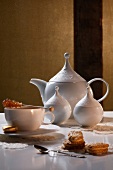 White tea set in Russian style on table