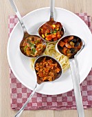Spaghetti with four different types of tomato sauce