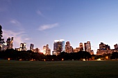 View of skyline and Central park at night in New York, USA