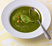 Spinach chickpea soup in bowl