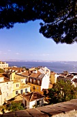 View of Lisbon from miradouro de Santa Lucia over Alfama, Lisbon, Portugal