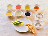 Öl, Öl-Degustation, Öle, Brot, Apfel, Salz, Wasserglas